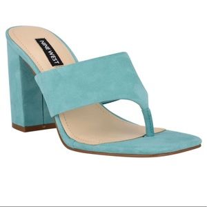 Nine West Blue Suede GoGo Heeled Sandals